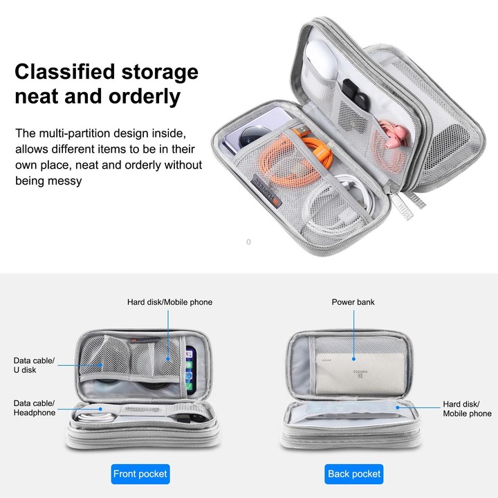 HAWEEL Electronic Organizer Double Layers Storage Bag for Cables, Charger, Power Bank, Phones, Earphones (Grey)