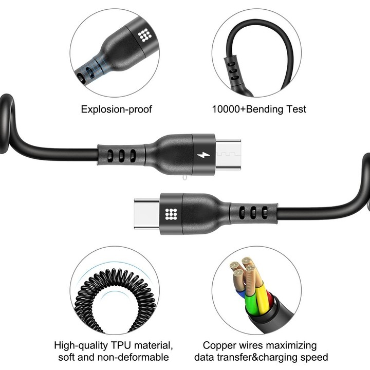 HAWEEL 1.5m 5A USB-C / Type-C to USB-C / Type-C Retractable Coiled PD Fast Charging Cable