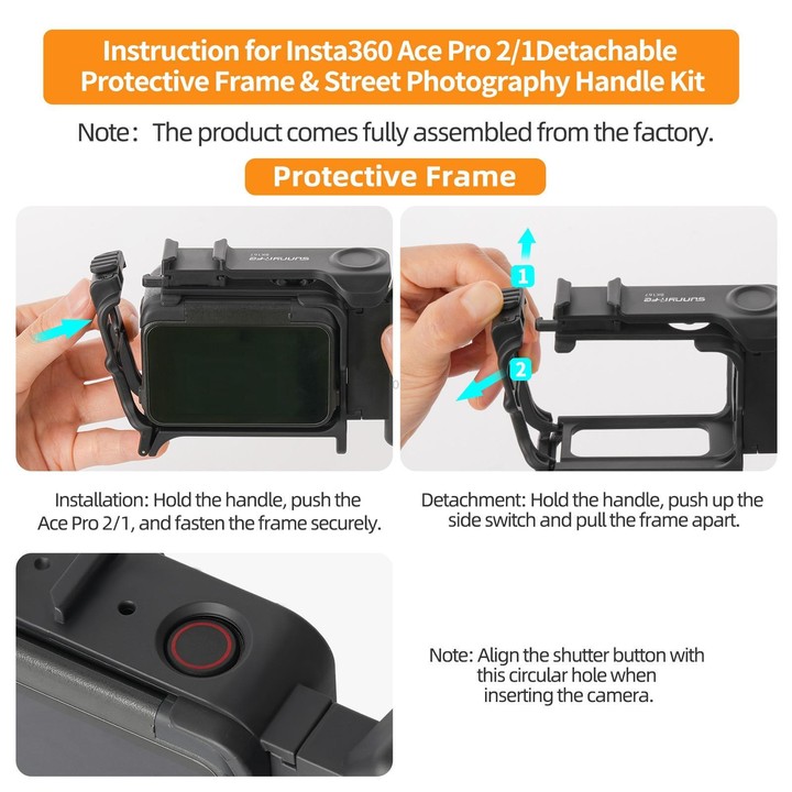 Sunnylife 2-in-1 Detachable Protective Frame & Street Photography Handle for Insta360 Ace Pro 2 / 1 (Black)