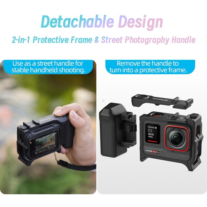 Sunnylife 2-in-1 Detachable Protective Frame & Street Photography Handle for Insta360 Ace Pro 2 / 1 (Black)