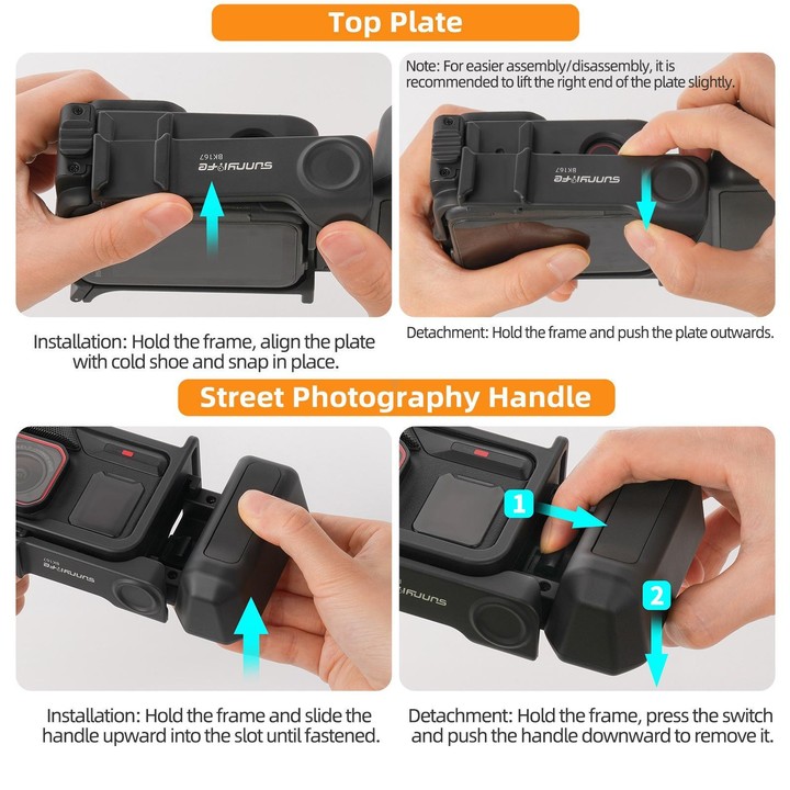 Sunnylife 2-in-1 Detachable Protective Frame & Street Photography Handle for Insta360 Ace Pro 2 / 1 (Black)