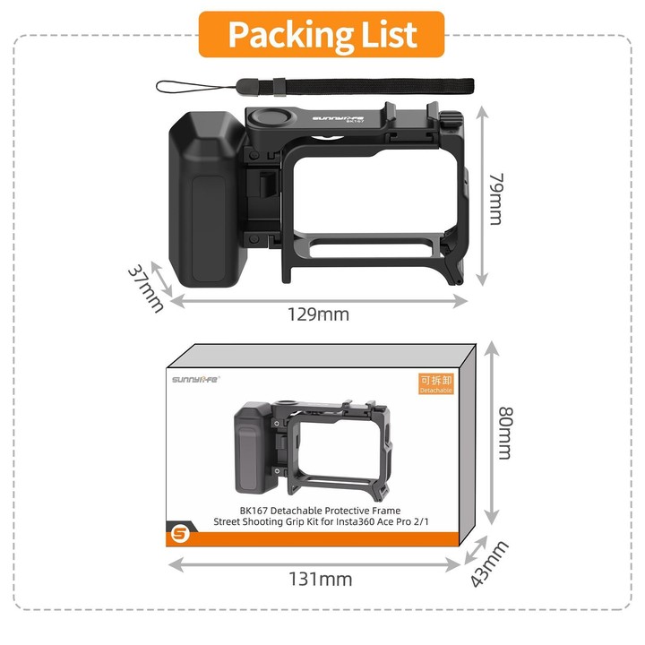 Sunnylife 2-in-1 Detachable Protective Frame & Street Photography Handle for Insta360 Ace Pro 2 / 1 (Black)