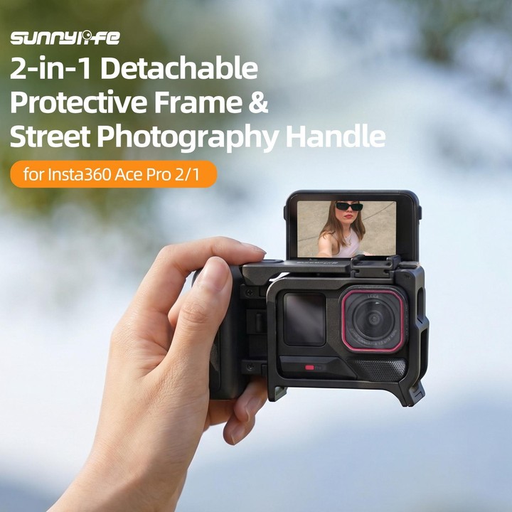 Sunnylife 2-in-1 Detachable Protective Frame & Street Photography Handle for Insta360 Ace Pro 2 / 1 (Black)