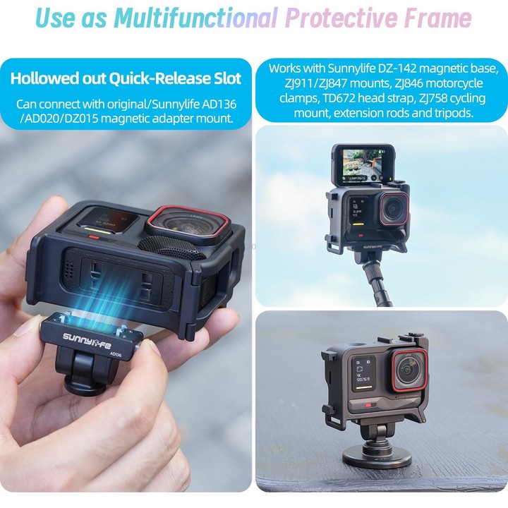Sunnylife 2-in-1 Detachable Protective Frame & Street Photography Handle for Insta360 Ace Pro 2 / 1 (Black)