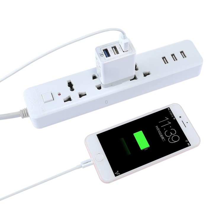 3 USB Ports (3A + 2.4A + 2.4A) Quick Charger QC 3.0 Travel Charger, US Plug, For iPhone, iPad, Samsung, HTC, Sony, Nokia, LG and