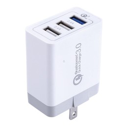 3 USB Ports (3A + 2.4A + 2.4A) Quick Charger QC 3.0 Travel Charger, US Plug, For iPhone, iPad, Samsung, HTC, Sony, Nokia, LG and