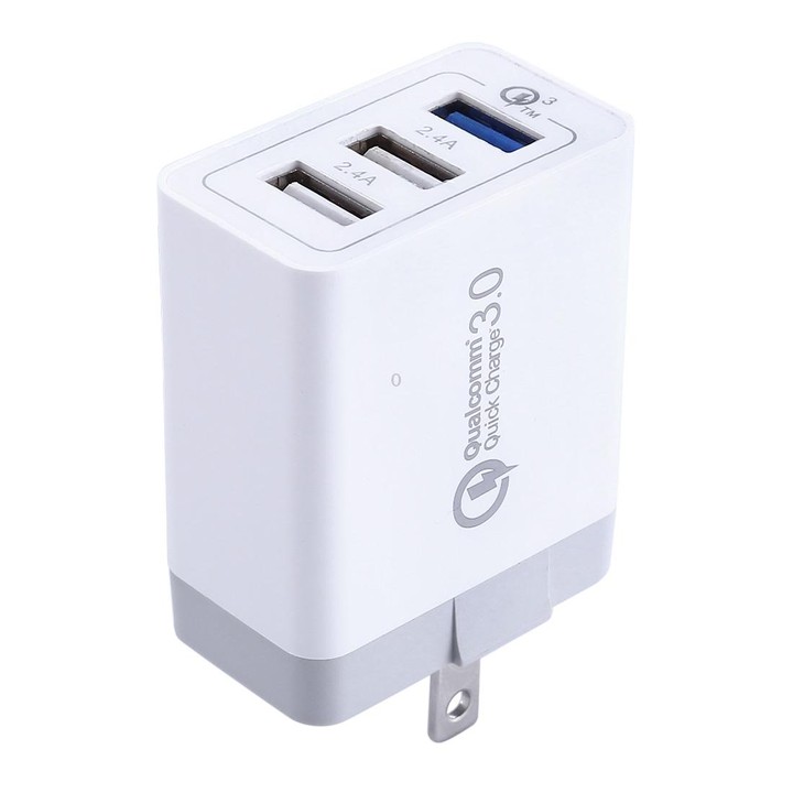 3 USB Ports (3A + 2.4A + 2.4A) Quick Charger QC 3.0 Travel Charger, US Plug, For iPhone, iPad, Samsung, HTC, Sony, Nokia, LG and