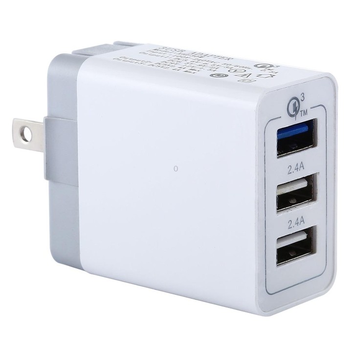 3 USB Ports (3A + 2.4A + 2.4A) Quick Charger QC 3.0 Travel Charger, US Plug, For iPhone, iPad, Samsung, HTC, Sony, Nokia, LG and