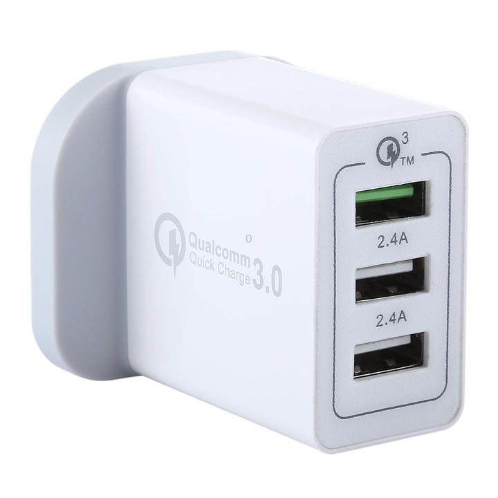 3 USB Ports (3A + 2.4A + 2.4A) Quick Charger QC 3.0 Travel Charger, UK Plug, For iPhone, iPad, Samsung, HTC, Sony, Nokia, LG and
