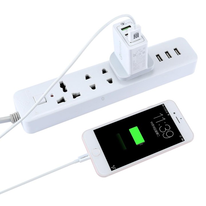 3 USB Ports (3A + 2.4A + 2.4A) Quick Charger QC 3.0 Travel Charger, UK Plug, For iPhone, iPad, Samsung, HTC, Sony, Nokia, LG and