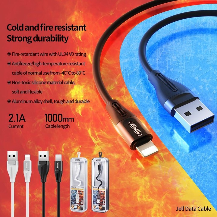 REMAX RC-075i 1m 2.1A USB to 8 Pin Jell Data Cable (White)