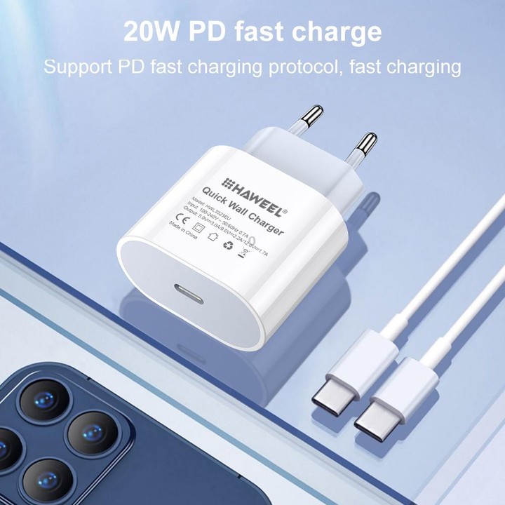 PD 20W Single USB-C / Type-C Interface Travel Charger, US Plug