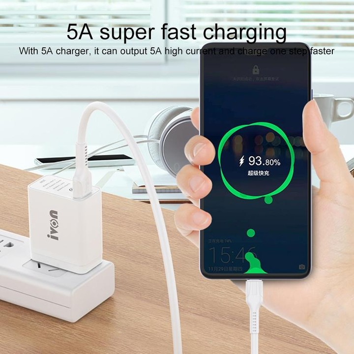 IVON CA86 5A Type-C / USB-C Super Fast Charging Data Cable, Length: 1m (White)