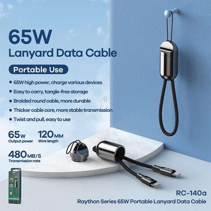 REMAX RC-140a Thor Series 65W USB-C / Type-C to USB-C / Type-C Portable Lanyard Data Cable, Cable Length: 1.2m