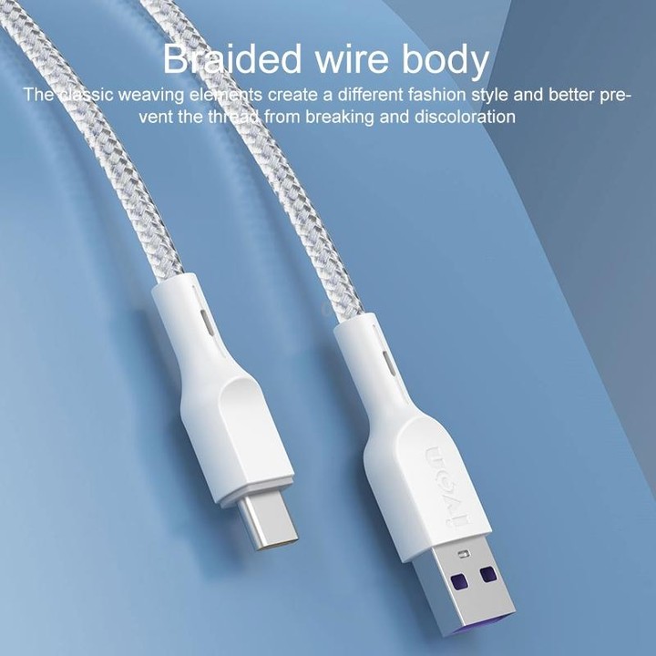 IVON CA85 Type-C / USB-C Super Fast Charging Data Cable, Length: 1m (White)
