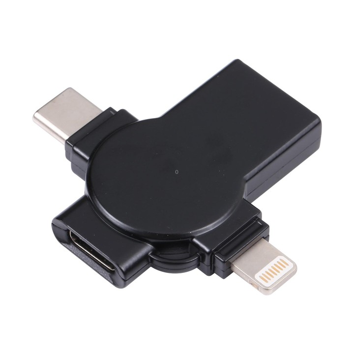 X09 4 in 1 USB to Dual 8 Pin+USB-C/Type-C Interface OTG Adapter (Black)