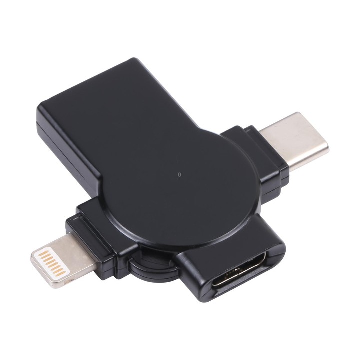 X09 4 in 1 USB to Dual 8 Pin+USB-C/Type-C Interface OTG Adapter (Black)