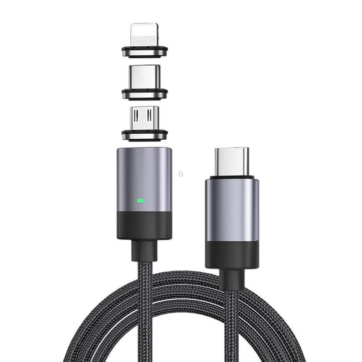 3 in 1 Fast Charging Magnetic Data Cable, Style: 1m Cable + 3 Magnetic Head