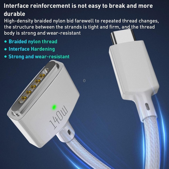 140W USB-C / Type-C to MagSafe 3 Magnetic Fast Charging Cable, Length:2m (White)