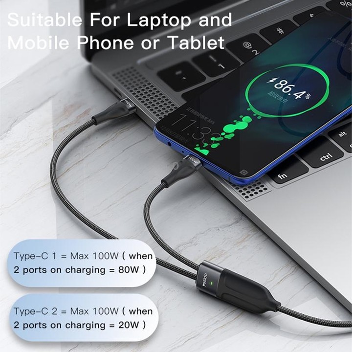 Yesido CA88 2 in 1 USB-C / Type-C to USB-C / Type-C Fast Charging Cable, Length: 1.2m