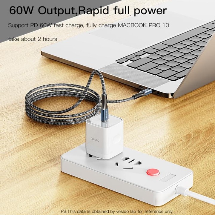 Yesido CA96 3A 66W USB-C / Type-C to USB-C / Type-C Fast Charging Cable, Length: 1.2m