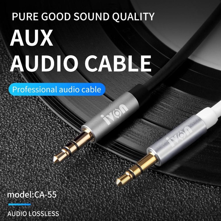 IVON CA55 3.5mm Male to Male AUX Audio Cable, Cable Length: 1m(White)