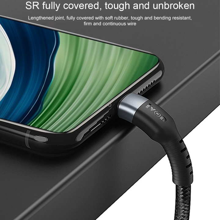 IVON CA88 12W 2.4A USB to USB-C / Type-C Nylon Braid Fast Charge Data Cable, Cable Length: 1m(Black)