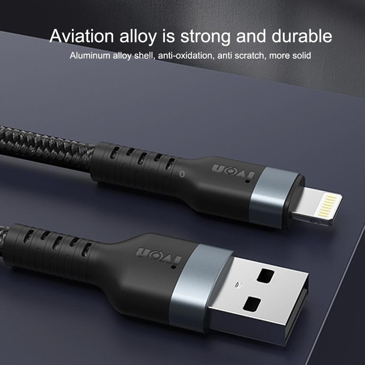 IVON CA88 12W 2.4A USB to USB-C / Type-C Nylon Braid Fast Charge Data Cable, Cable Length: 1m(Black)