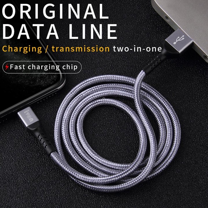 IVON CA89 2.1A USB to USB-C / Type-C Braid Fast Charge Data Cable, Cable Length: 1m (Grey)