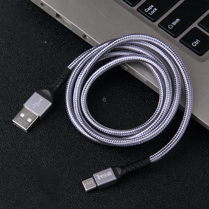 IVON CA89 2.1A USB to USB-C / Type-C Braid Fast Charge Data Cable, Cable Length: 1m (Grey)