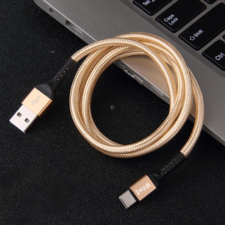 IVON CA89 2.1A USB to USB-C / Type-C Braid Fast Charge Data Cable, Cable Length: 1m (Gold)