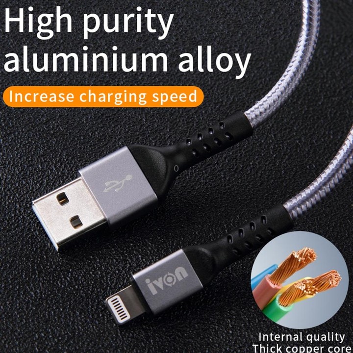 IVON CA89 2.1A USB to Micro USB Braid Fast Charge Data Cable, Cable Length: 1m (Grey)