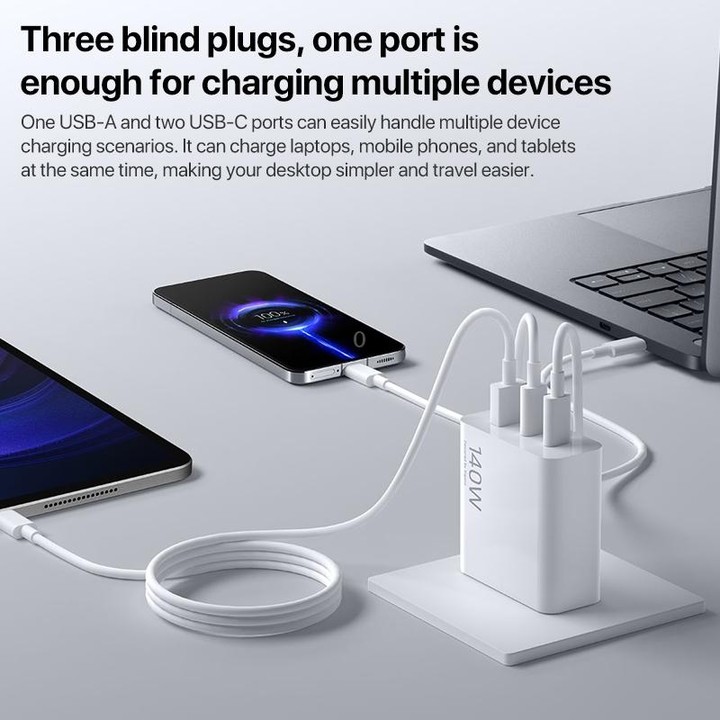 Original Xiaomi 140W 1 x USB + 2 x USB-C / Type-C Three Ports GaN Fast Charger Set, US Plug