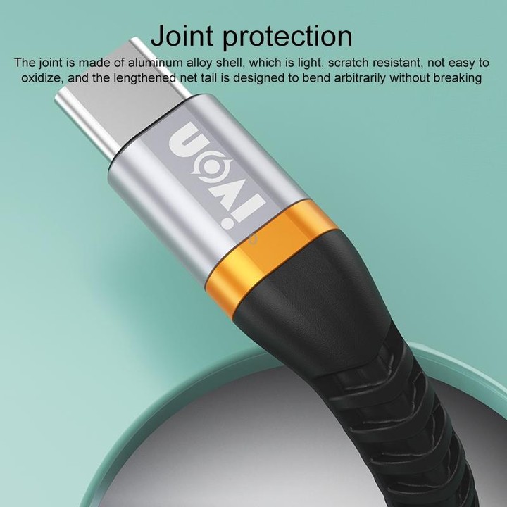 IVON CA79 5A Type-C / USB-C Aluminum Alloy Braided Fast Charging Data Cable for Huawei, Length: 1m (Silver Grey)