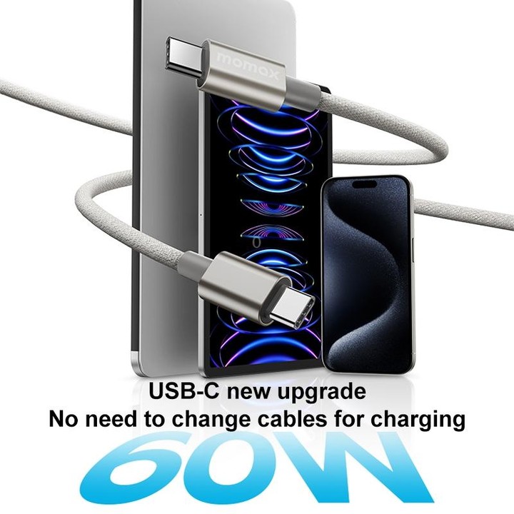MOMAX DC30 1.5m USB-C / Type-C to USB-C / Type-C 60W Braided Data Sync Charge Cable (Titanium Color)