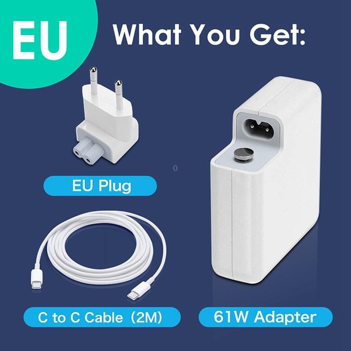 61W USB-C / Type-C Power Adapter with 2m USB Type-C Male to USB Type-C Male Charging Cable, For iPhone, Galaxy, Huawei, Xiaomi,