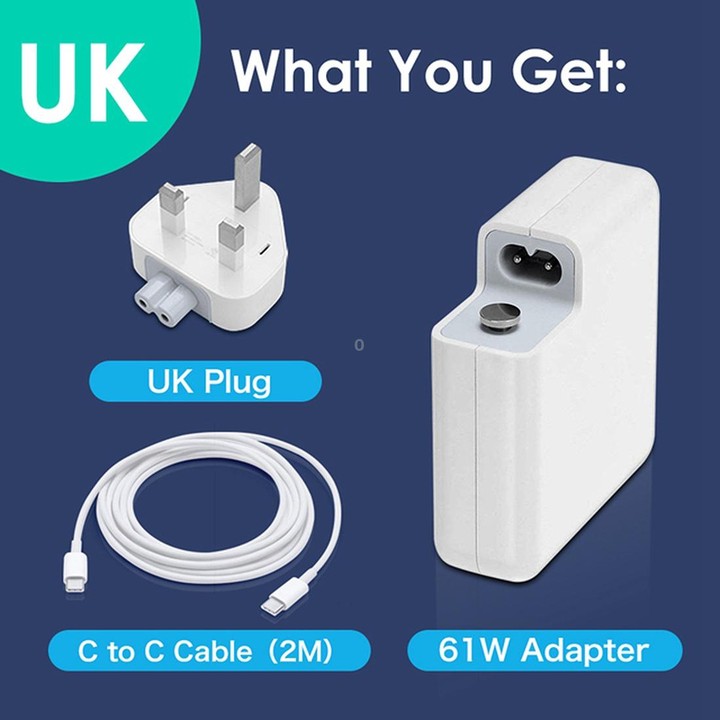 61W USB-C / Type-C Power Adapter with 2m USB Type-C Male to USB Type-C Male Charging Cable, For iPhone, Galaxy, Huawei, Xiaomi,