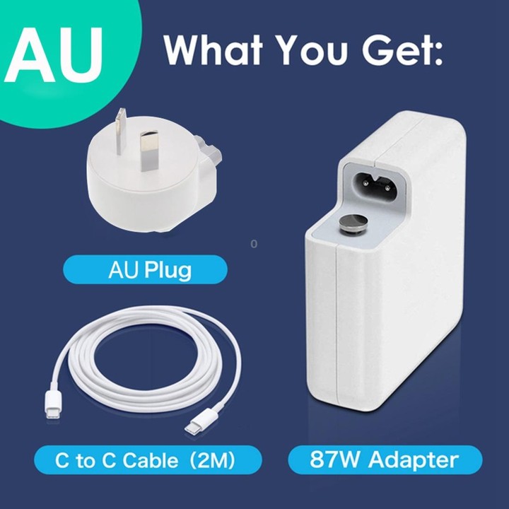 87W USB-C / Type-C Power Adapter with 2m USB Type-C Male to USB Type-C Male Charging Cable, For iPhone, Galaxy, Huawei, Xiaomi,