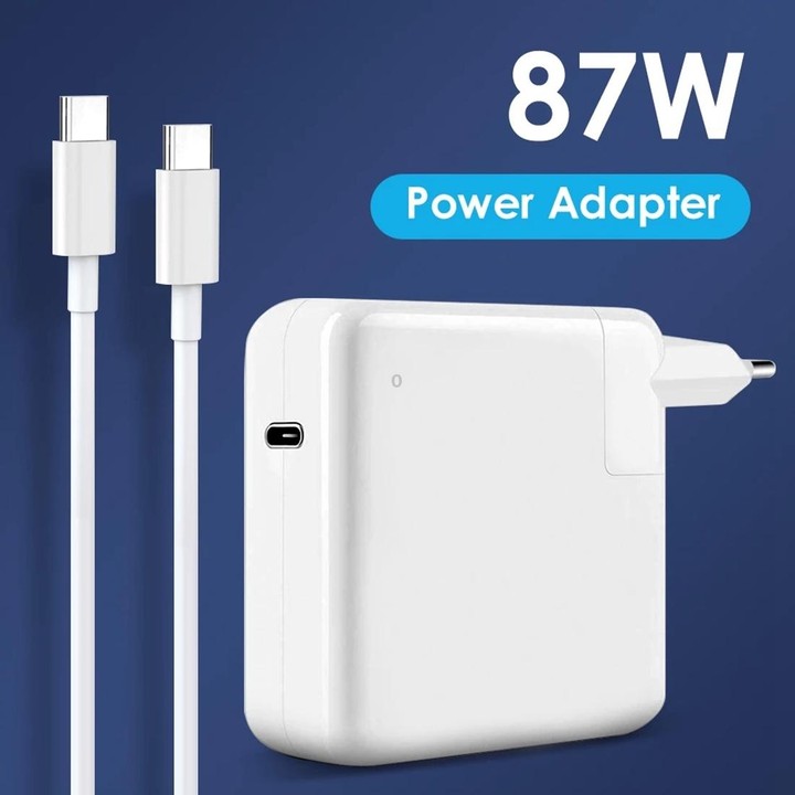 87W USB-C / Type-C Power Adapter with 2m USB Type-C Male to USB Type-C Male Charging Cable, For iPhone, Galaxy, Huawei, Xiaomi,