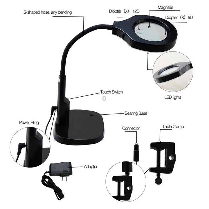 BEST Adjustable Desk Magnifier Lamp LED Light Magnifying Glass (Voltage 220V)