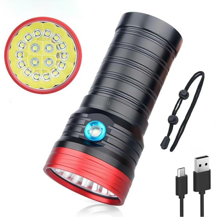 3 Gears, DB18 18xT6, Luminous Flux: 5400lm LED Flashlight, Without Battery (Red Black)