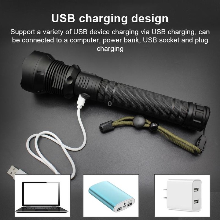X92 Luminous Flux: 2000lm LED Waterproof Flashlight, Retractable Focus Function (Black)