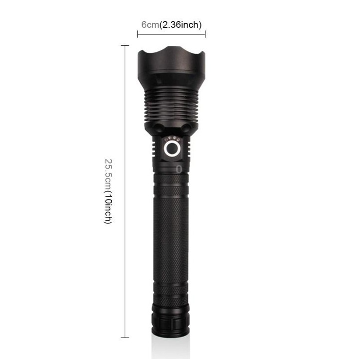 X92 Luminous Flux: 2000lm LED Waterproof Flashlight, Retractable Focus Function (Black)