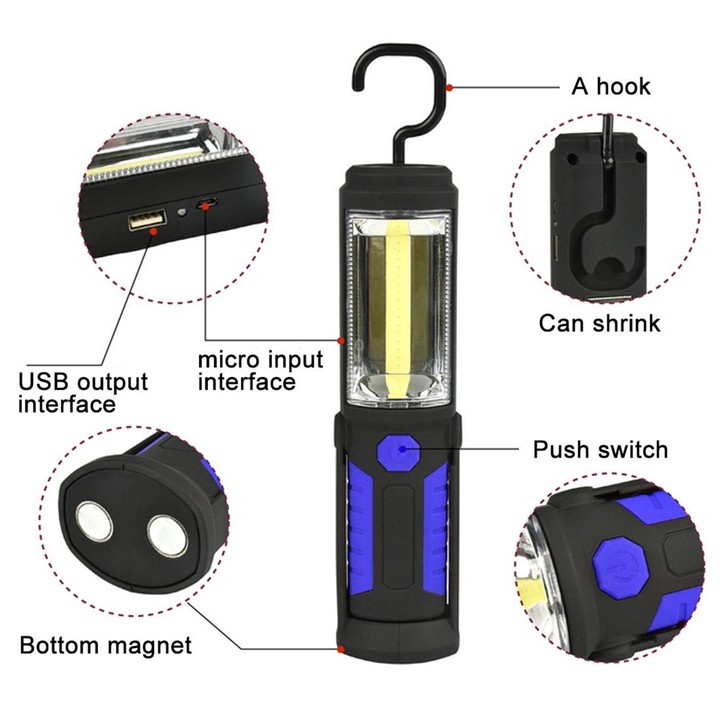 PR5W-1 5W COB+1W F8 IP43 Waterproof White Light LED Torch Work Light , 400 LM Multi-function USB Charging Portable Emergency Wor