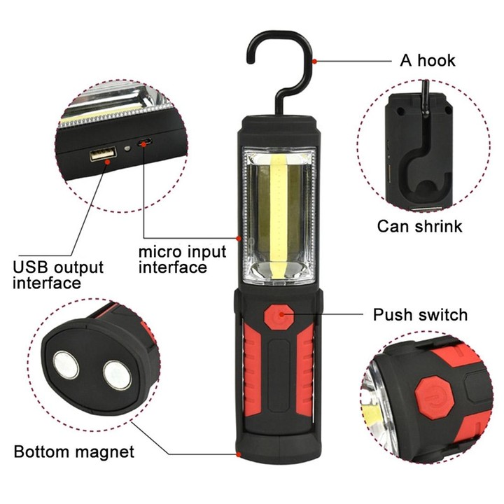 PR5W-1 5W COB+1W F8 IP43 Waterproof White Light LED Torch Work Light , 400 LM Multi-function USB Charging Portable Emergency Wor