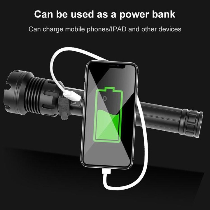 Long Style Micro USB Charging Outdoor Waterproof P90 + COB LED Flashlight, Support Power Display & Telescopic Focusing & 7-level