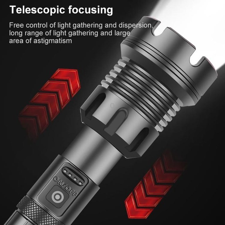 Long Style Micro USB Charging Outdoor Waterproof P90 + COB LED Flashlight, Support Power Display & Telescopic Focusing & 7-level