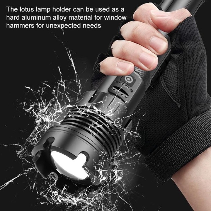 Long Style Micro USB Charging Outdoor Waterproof P90 + COB LED Flashlight, Support Power Display & Telescopic Focusing & 7-level