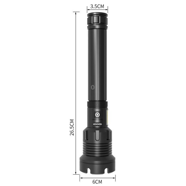 Long Style Micro USB Charging Outdoor Waterproof P90 + COB LED Flashlight, Support Power Display & Telescopic Focusing & 7-level