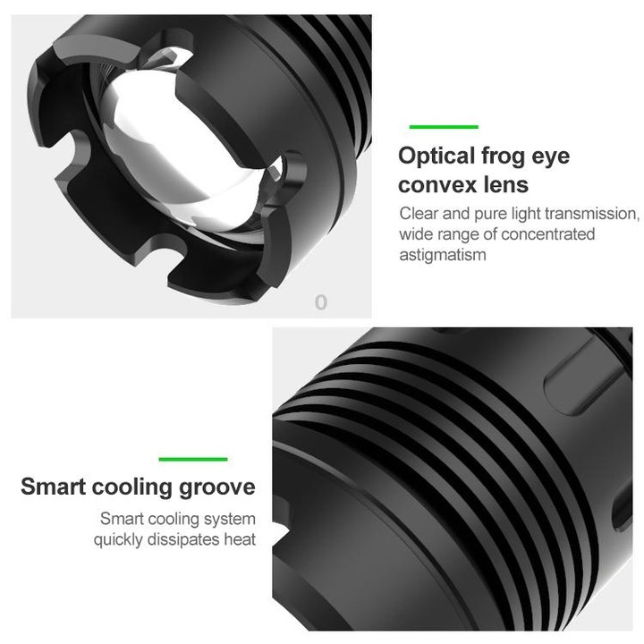 Short Style Micro USB Charging Outdoor Waterproof P70 + COB LED Flashlight, Support Power Display & Telescopic Focusing & 7-leve